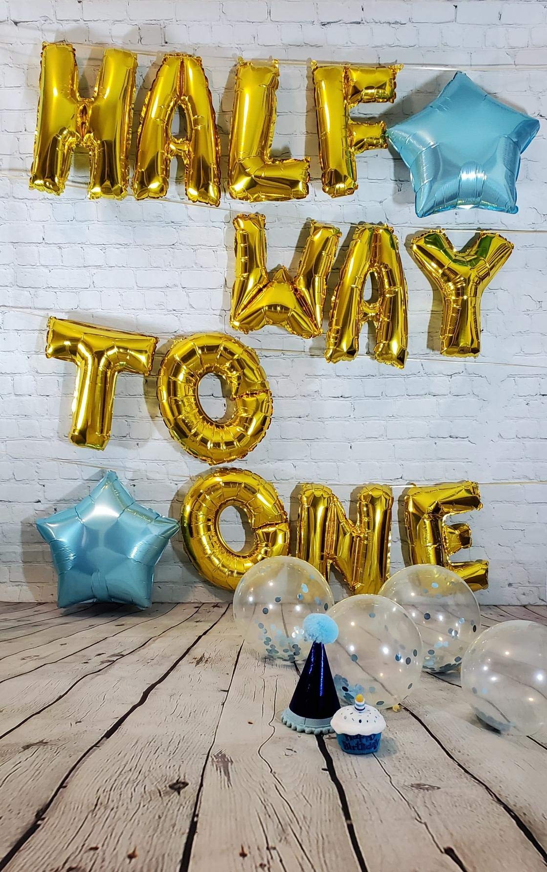 JeVenis 15-Piece Half Way To One Balloon Set - Gold Letter Balloons for Half Birthday Boy Party with Blue Latex Balloons