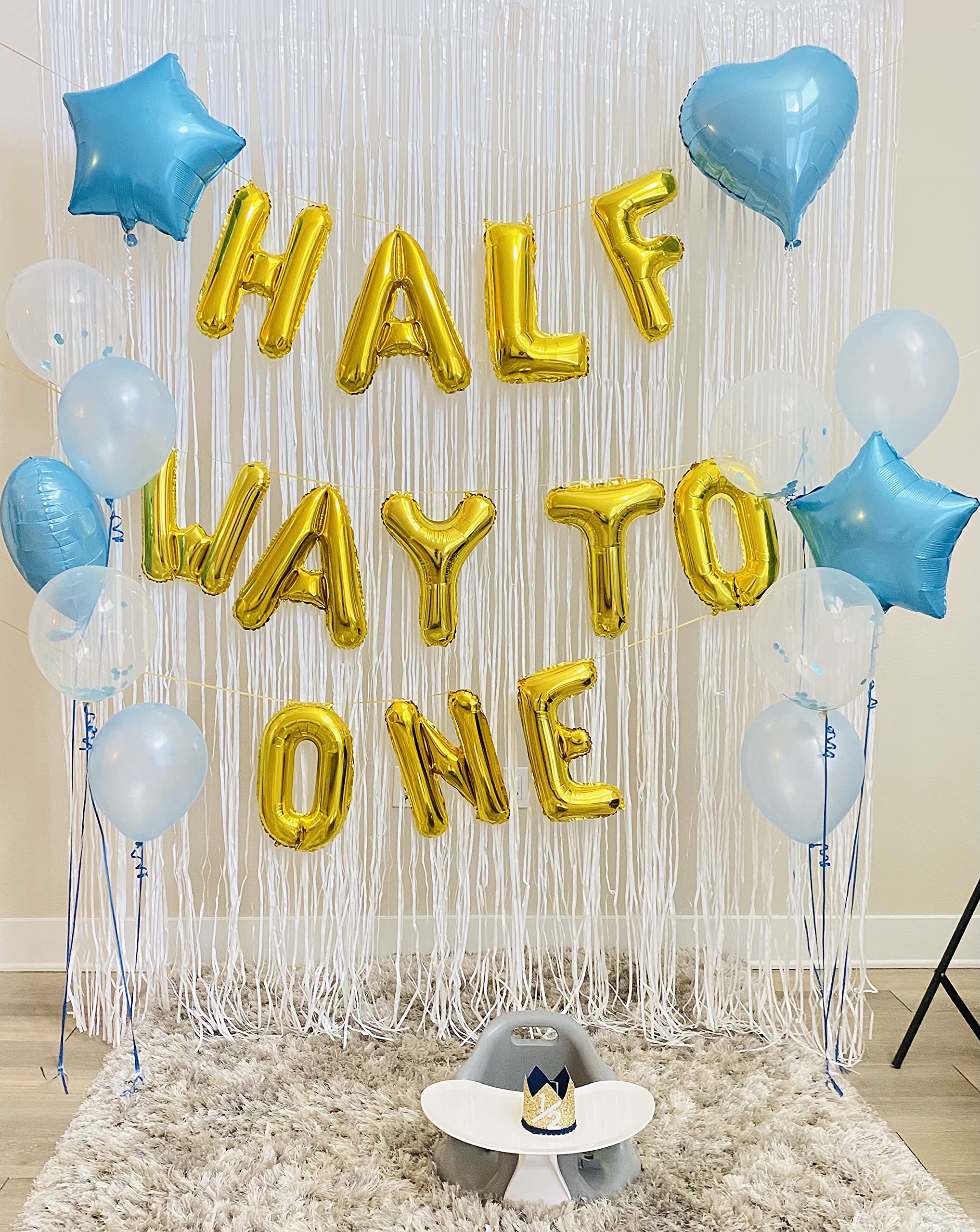 JeVenis 15-Piece Half Way To One Balloon Set - Gold Letter Balloons for Half Birthday Boy Party with Blue Latex Balloons