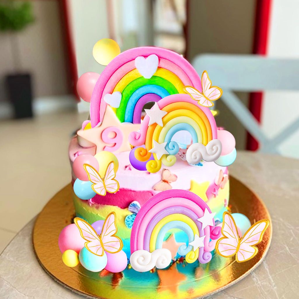 JeVenis 33-Piece Pink Rainbow Cake Decorations Set – Unicorn Boho Cake Toppers for Girls Birthday & Baby Shower