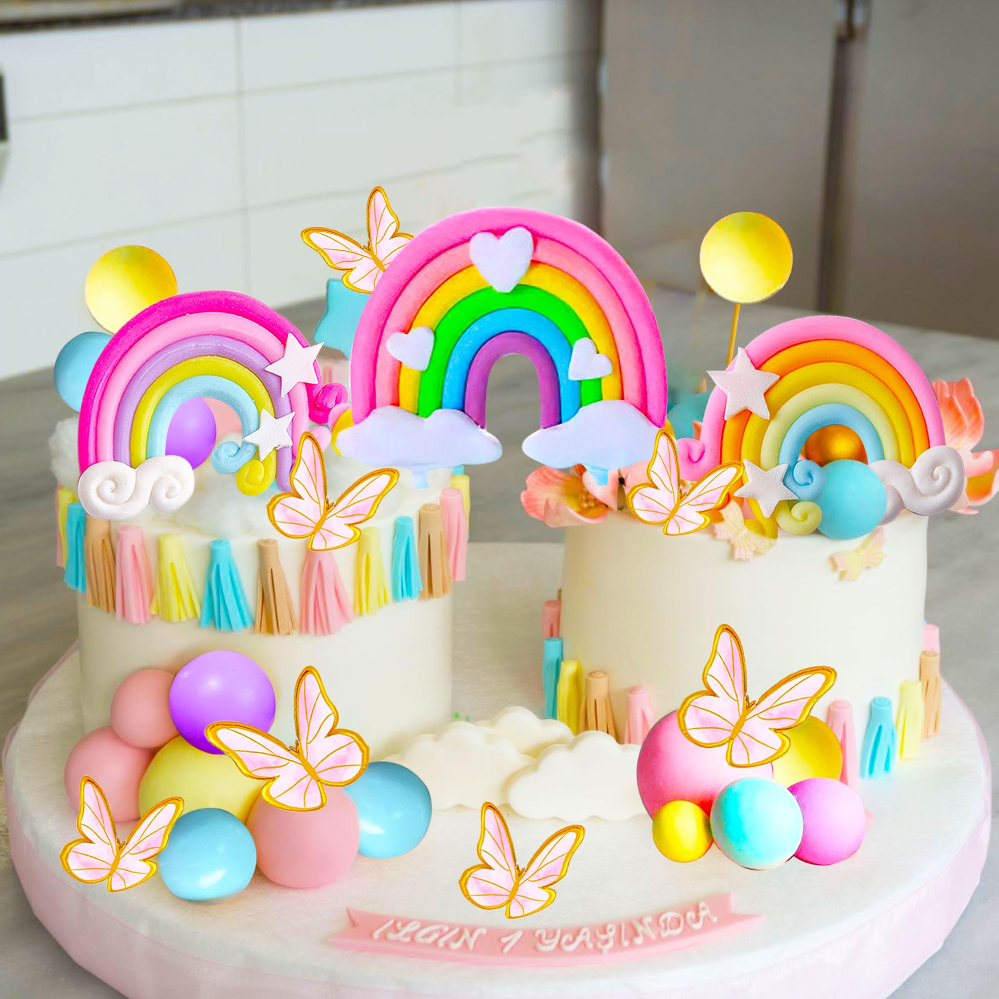 JeVenis 33-Piece Pink Rainbow Cake Decorations Set – Unicorn Boho Cake Toppers for Girls Birthday & Baby Shower