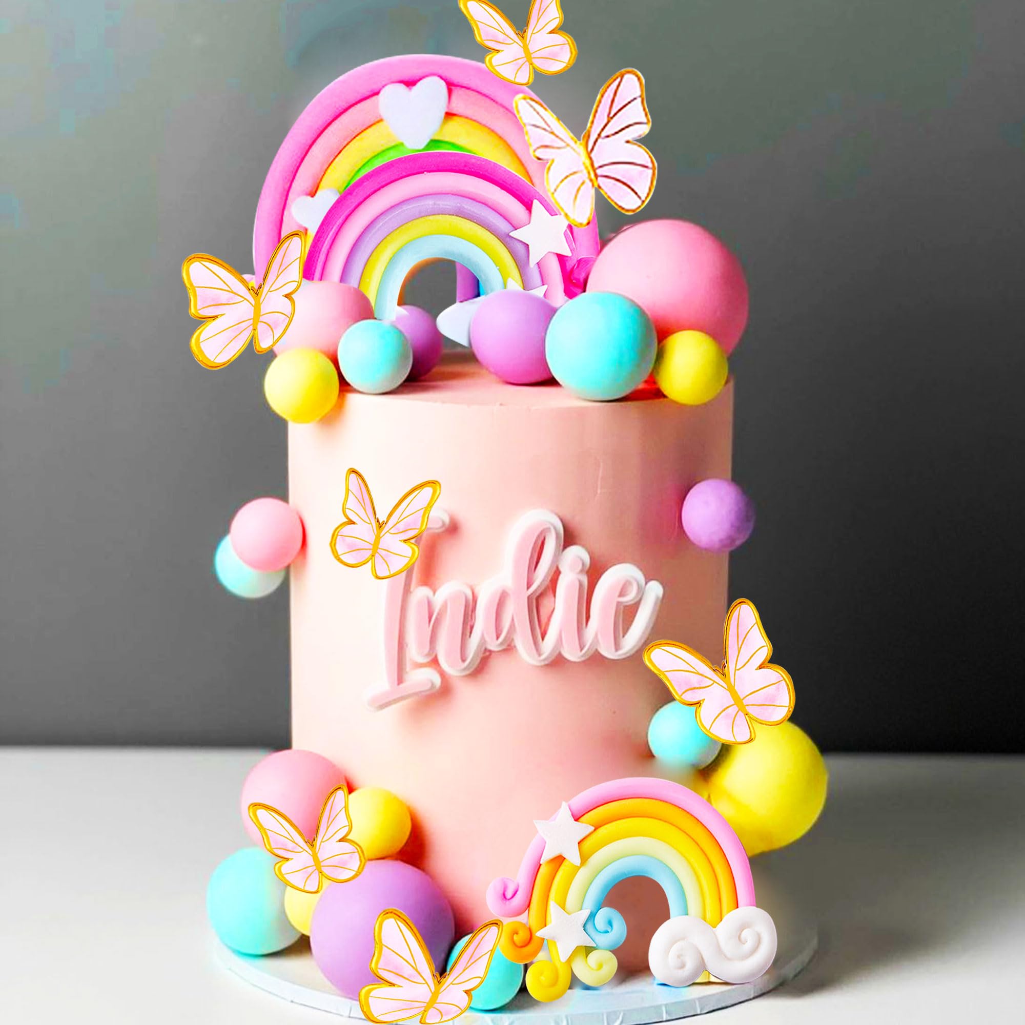 JeVenis 33-Piece Pink Rainbow Cake Decorations Set – Unicorn Boho Cake Toppers for Girls Birthday & Baby Shower