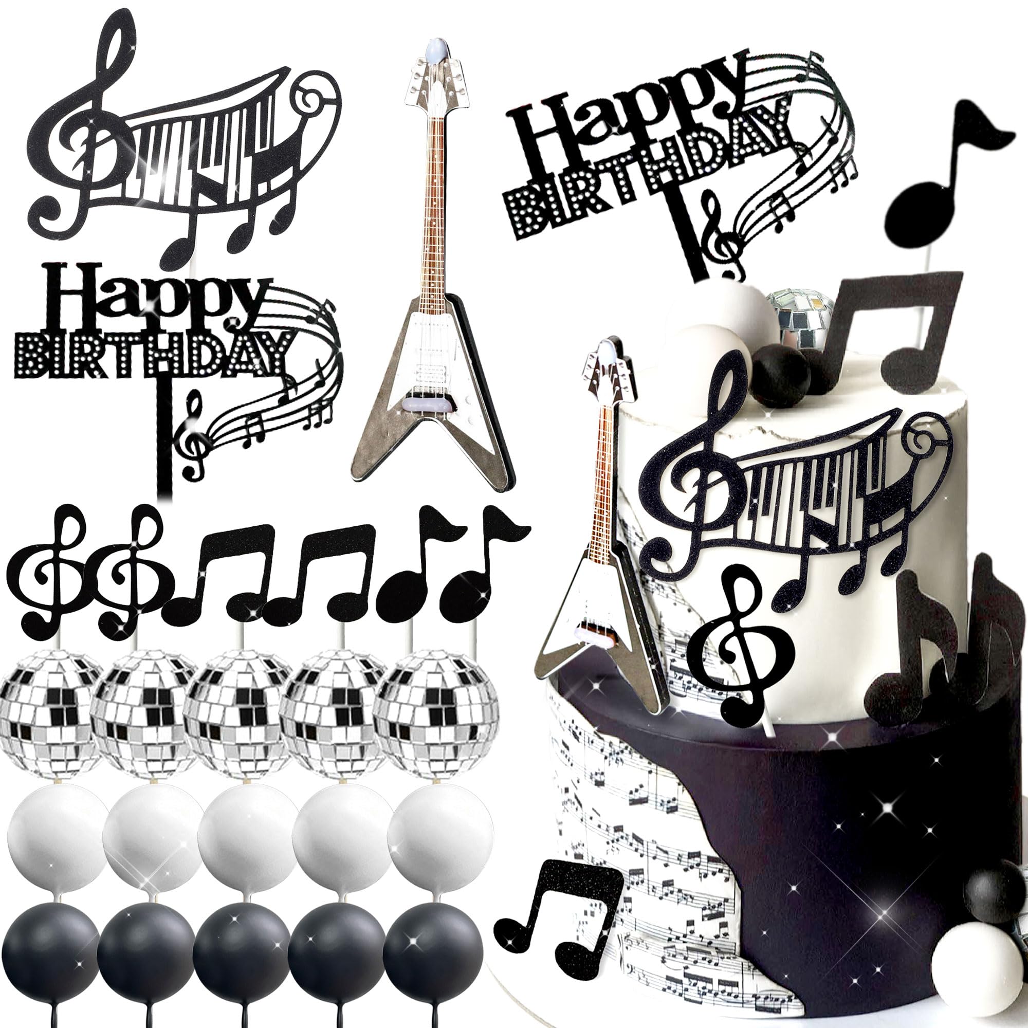 JeVenis Disco Ball & Guitar Cake Toppers – Music Notes, Balls, Birthday Decor