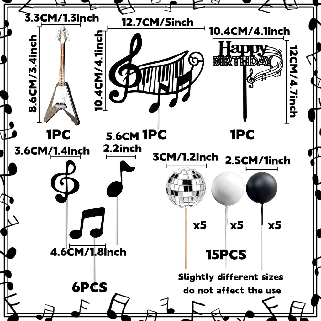 JeVenis Disco Ball & Guitar Cake Toppers – Music Notes, Balls, Birthday Decor
