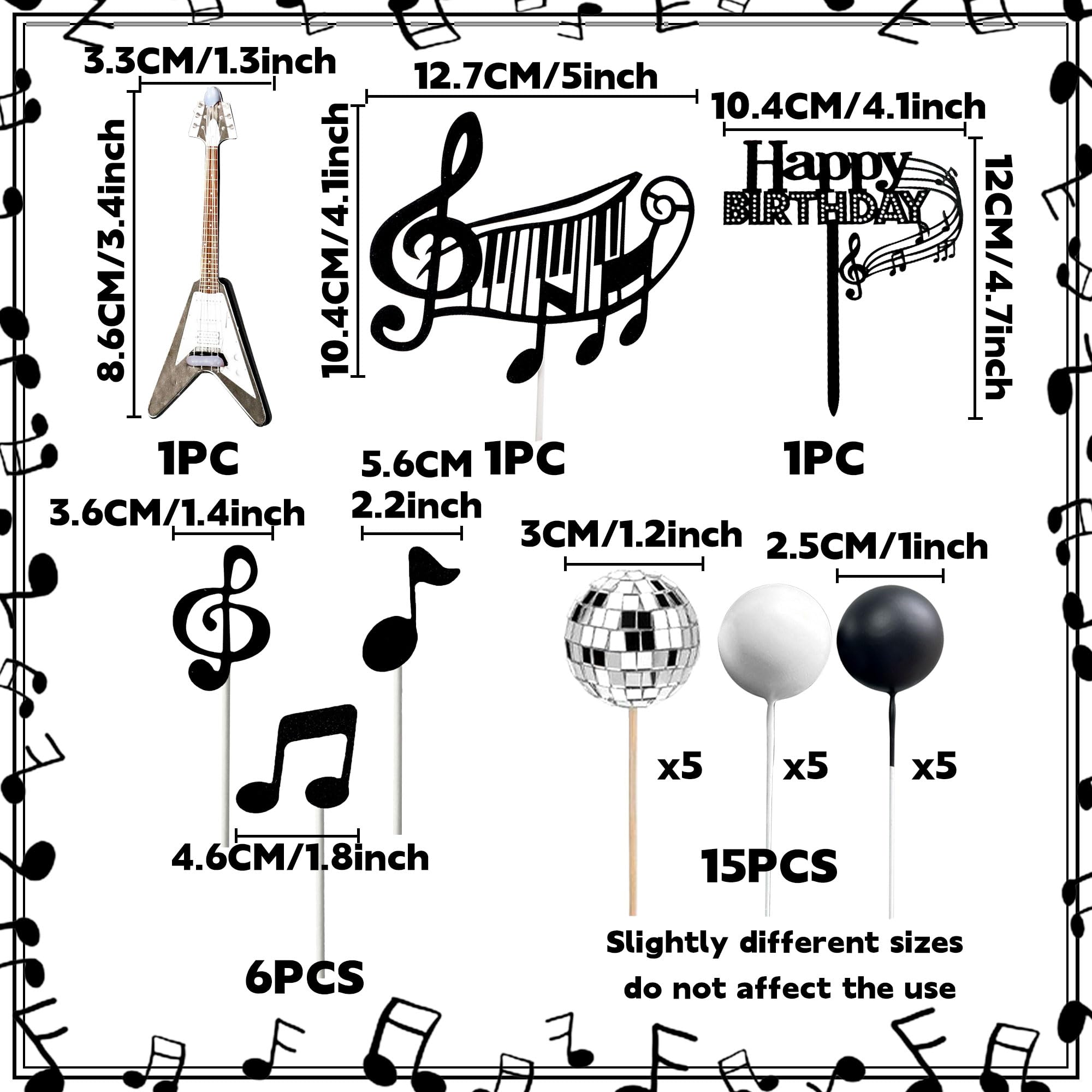JeVenis Disco Ball & Guitar Cake Toppers – Music Notes, Balls, Birthday Decor