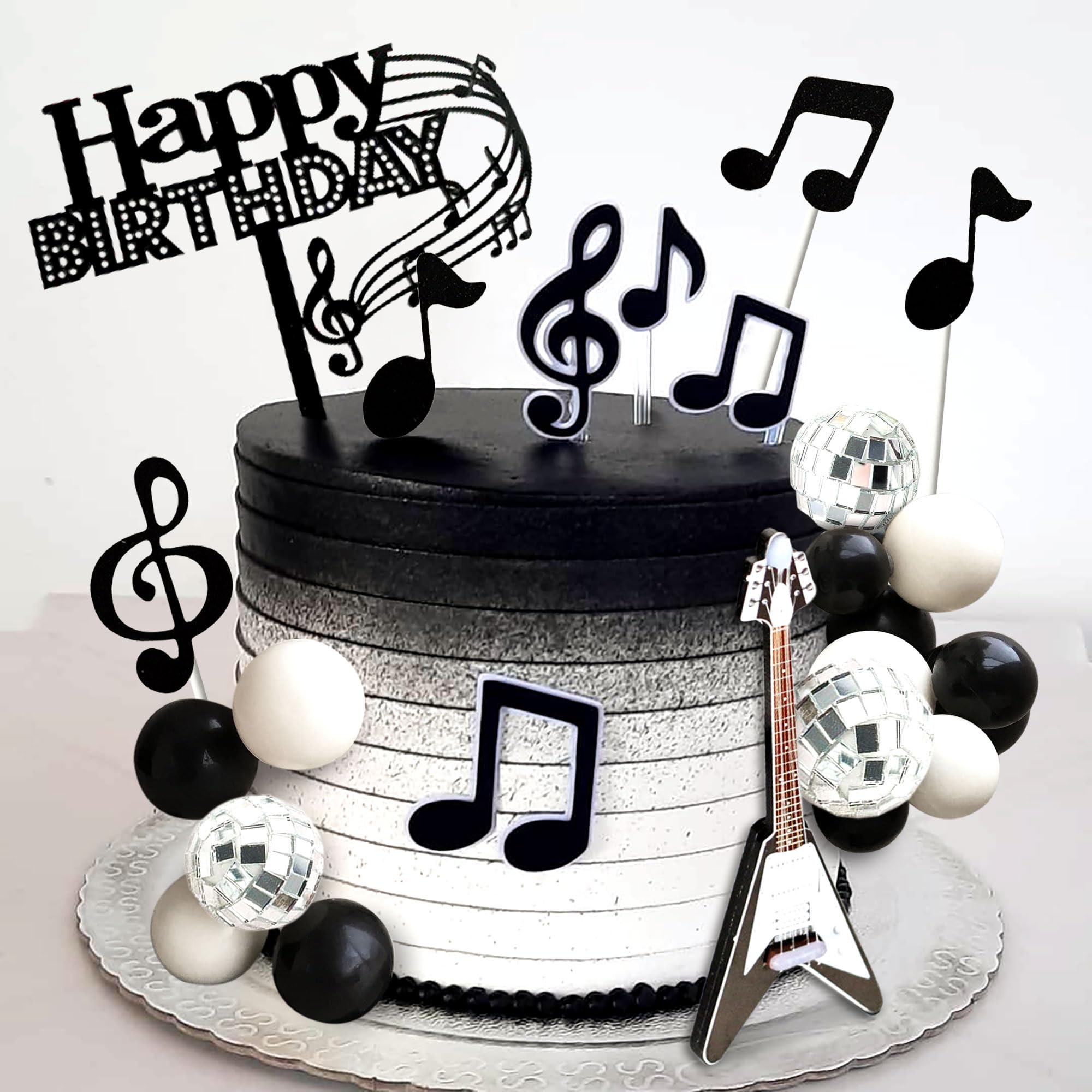 JeVenis Disco Ball & Guitar Cake Toppers – Music Notes, Balls, Birthday Decor