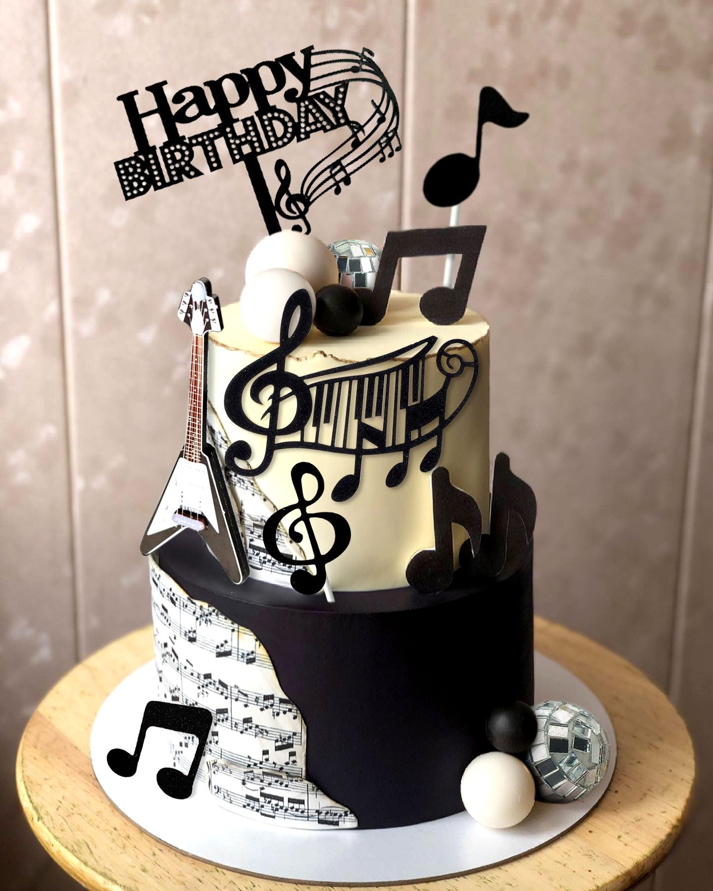 JeVenis Disco Ball & Guitar Cake Toppers – Music Notes, Balls, Birthday Decor