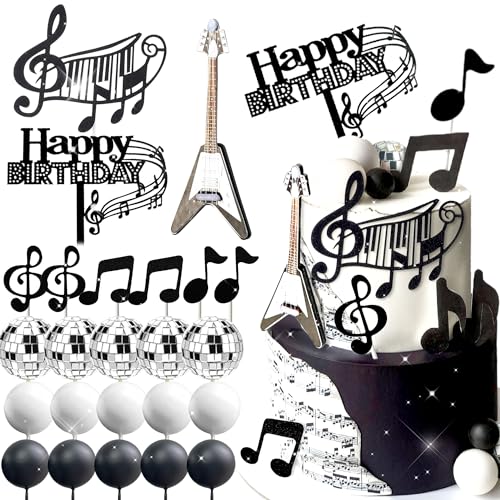 JeVenis Disco Ball & Guitar Cake Toppers – Music Notes, Balls, Birthday Decor
