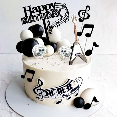 JeVenis Disco Ball & Guitar Cake Toppers – Music Notes, Balls, Birthday Decor