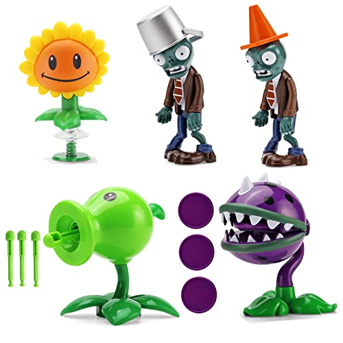 JHESAO 2-Piece PVZ Action Figures Set: Peashooter & Conehead Zombie with 3 Launchers - Great Gift for Kids and Fans