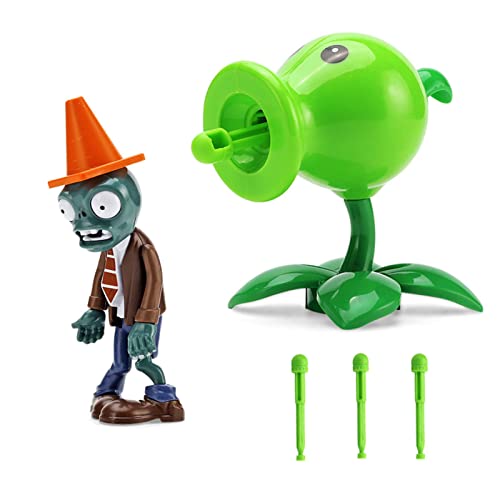 JHESAO 2-Piece PVZ Action Figures Set: Peashooter & Conehead Zombie with 3 Launchers - Great Gift for Kids and Fans