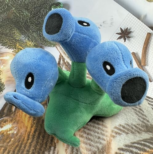 JHESAO Ice Peashooter Threepeater Plush - 7 Inch PVZ Stuffed Toy with Sucker Lanyard