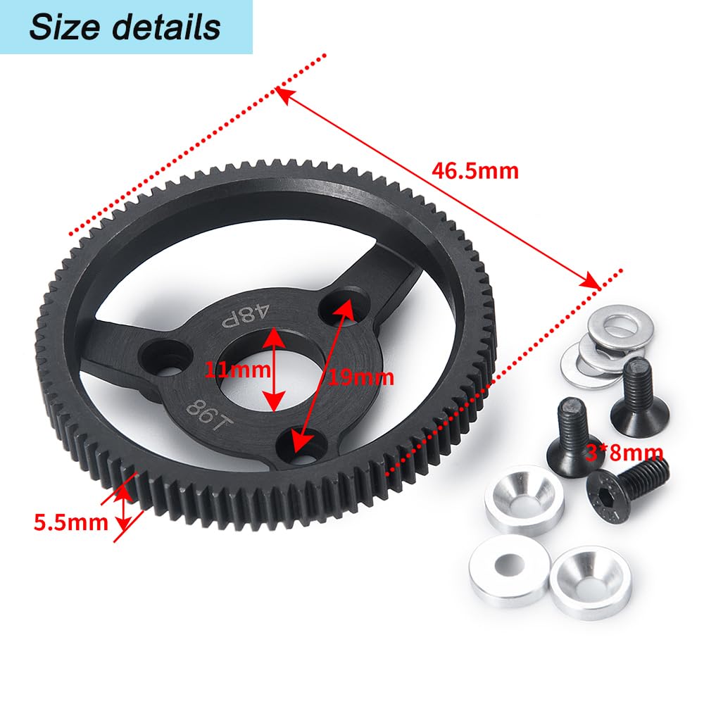 JHR Metal Spur Gear (48P 86T) for 1/10 Slash 2WD, Rustler, Stampede, Telluride RC Cars