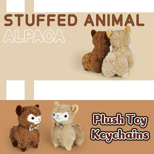 JIAHO 2-Pack Mini Alpaca Plush Toys with Keychain, Soft Kawaii Stuffed Animals for Kids, Party Favors and Classroom Prizes (2 Alpacas)