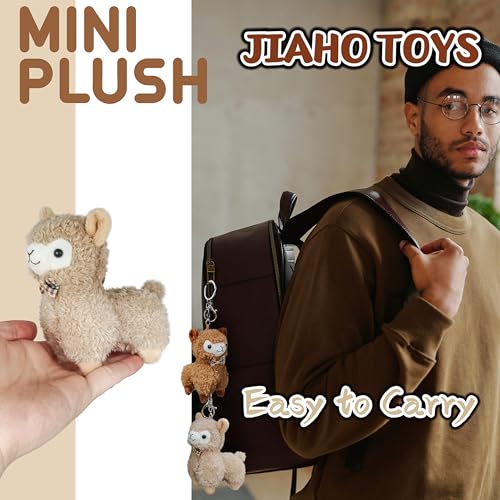 JIAHO 2-Pack Mini Alpaca Plush Toys with Keychain, Soft Kawaii Stuffed Animals for Kids, Party Favors and Classroom Prizes (2 Alpacas)