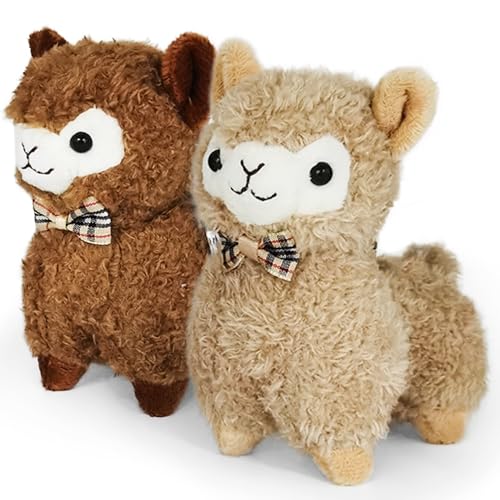 JIAHO 2-Pack Mini Alpaca Plush Toys with Keychain, Soft Kawaii Stuffed Animals for Kids, Party Favors and Classroom Prizes (2 Alpacas)