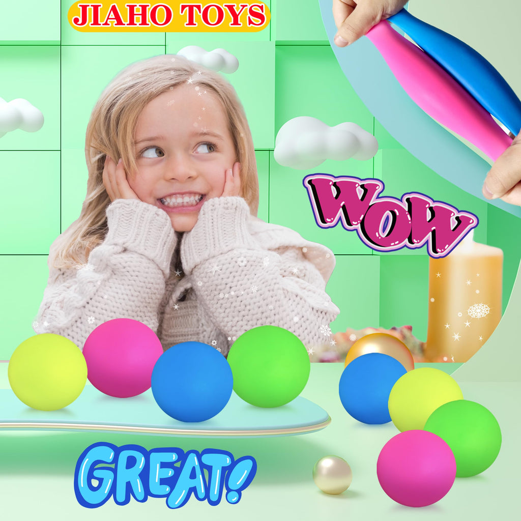 JIAHO 4 Pack Glow in the Dark Squishy Stress Balls – 2.4-Inch Sticky Dough Balls for Stress Relief, Sensory Play, Party Favors