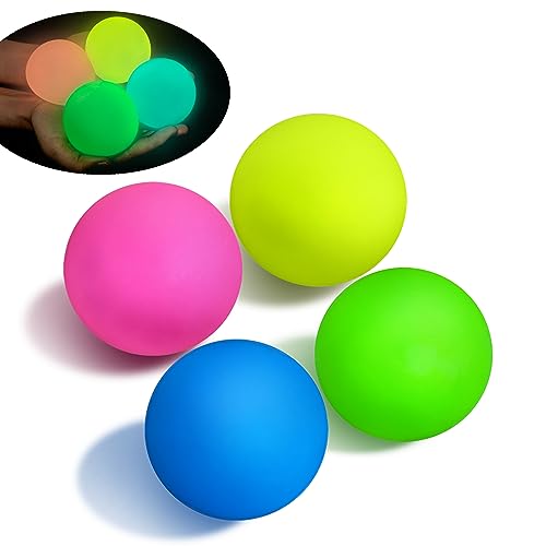 JIAHO 4 Pack Glow in the Dark Squishy Stress Balls – 2.4-Inch Sticky Dough Balls for Stress Relief, Sensory Play, Party Favors