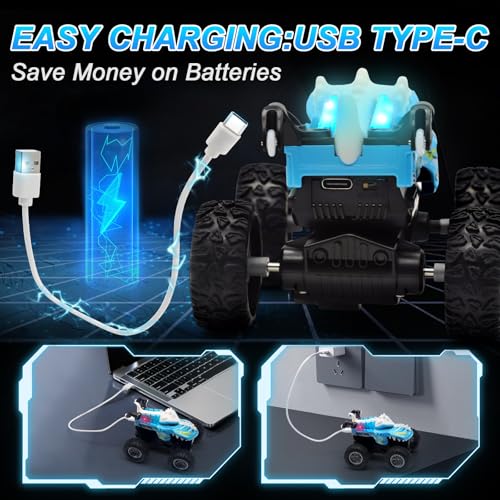 JICUICUI Dinosaur RC Monster Truck: LED Lights, 360° Stunts, Rechargeable, Ages 4-7