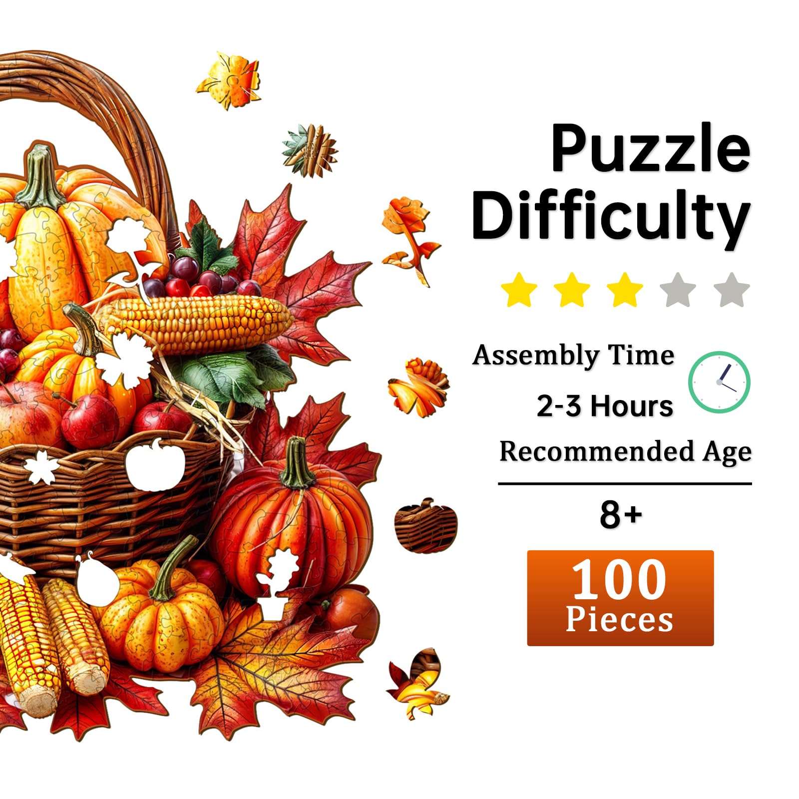 Jigfoxy Fall Wooden Puzzle for Adults – 100-Piece Unique Animal-Shaped Jigsaw, 8.5 x 8.2 inches