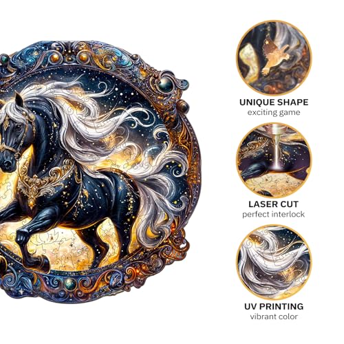 Jigfoxy Horse Wooden Puzzle for Adults – 100-Piece Animal-Shaped Jigsaw, Eco-Friendly Laser-Cut Wood, Unique Silhouettes, Gift Box (8.5x8.5 inches)
