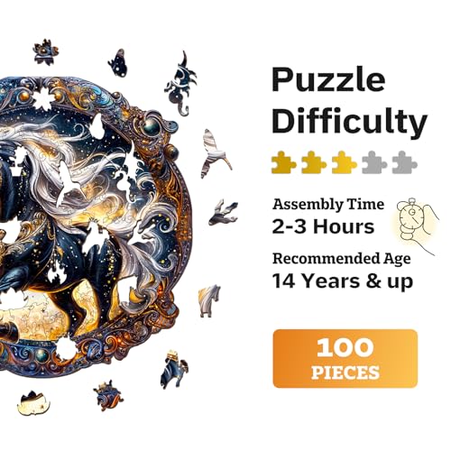 Jigfoxy Horse Wooden Puzzle for Adults – 100-Piece Animal-Shaped Jigsaw, Eco-Friendly Laser-Cut Wood, Unique Silhouettes, Gift Box (8.5x8.5 inches)