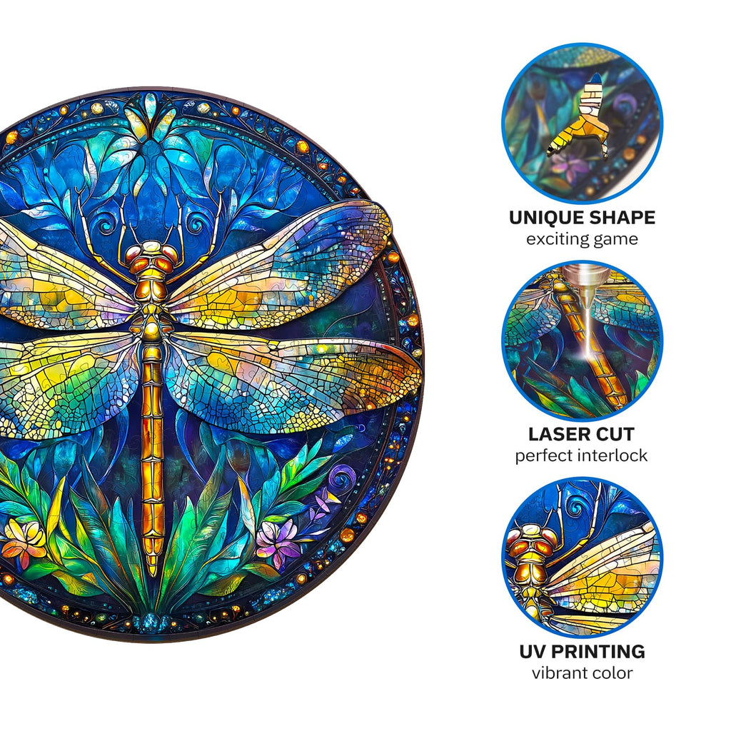 Jigfoxy Retro Dragonfly Wooden Puzzle - 100 Piece Adult Jigsaw, 8.5x8.5 inch
