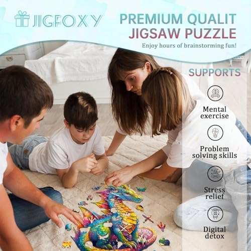Jigfoxy Wooden Dragon Puzzle for Adults – 100-Piece Animal-Shaped Jigsaw