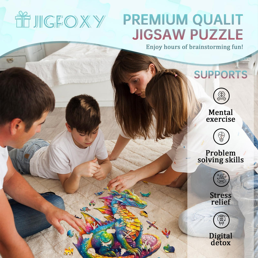 Jigfoxy Wooden Dragon Puzzle for Adults – 100-Piece Animal-Shaped Jigsaw
