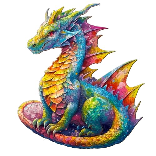 Jigfoxy Wooden Dragon Puzzle for Adults – 100-Piece Animal-Shaped Jigsaw