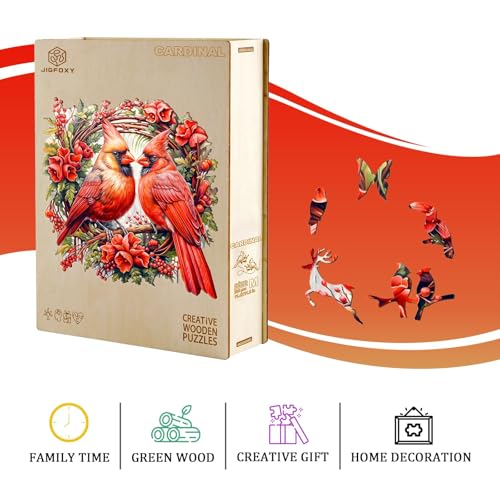 Jigfoxy Wooden Puzzle for Adults – 100-Piece Cardinal Bird Shaped Jigsaw, 8.4x8.3 in, Eco-Friendly Wood