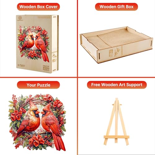 Jigfoxy Wooden Puzzle for Adults – 100-Piece Cardinal Bird Shaped Jigsaw, 8.4x8.3 in, Eco-Friendly Wood