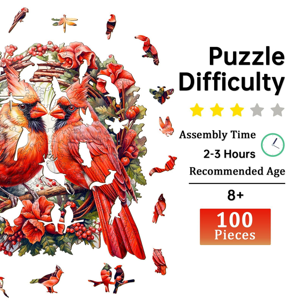 Jigfoxy Wooden Puzzle for Adults – 100-Piece Cardinal Bird Shaped Jigsaw, 8.4x8.3 in, Eco-Friendly Wood