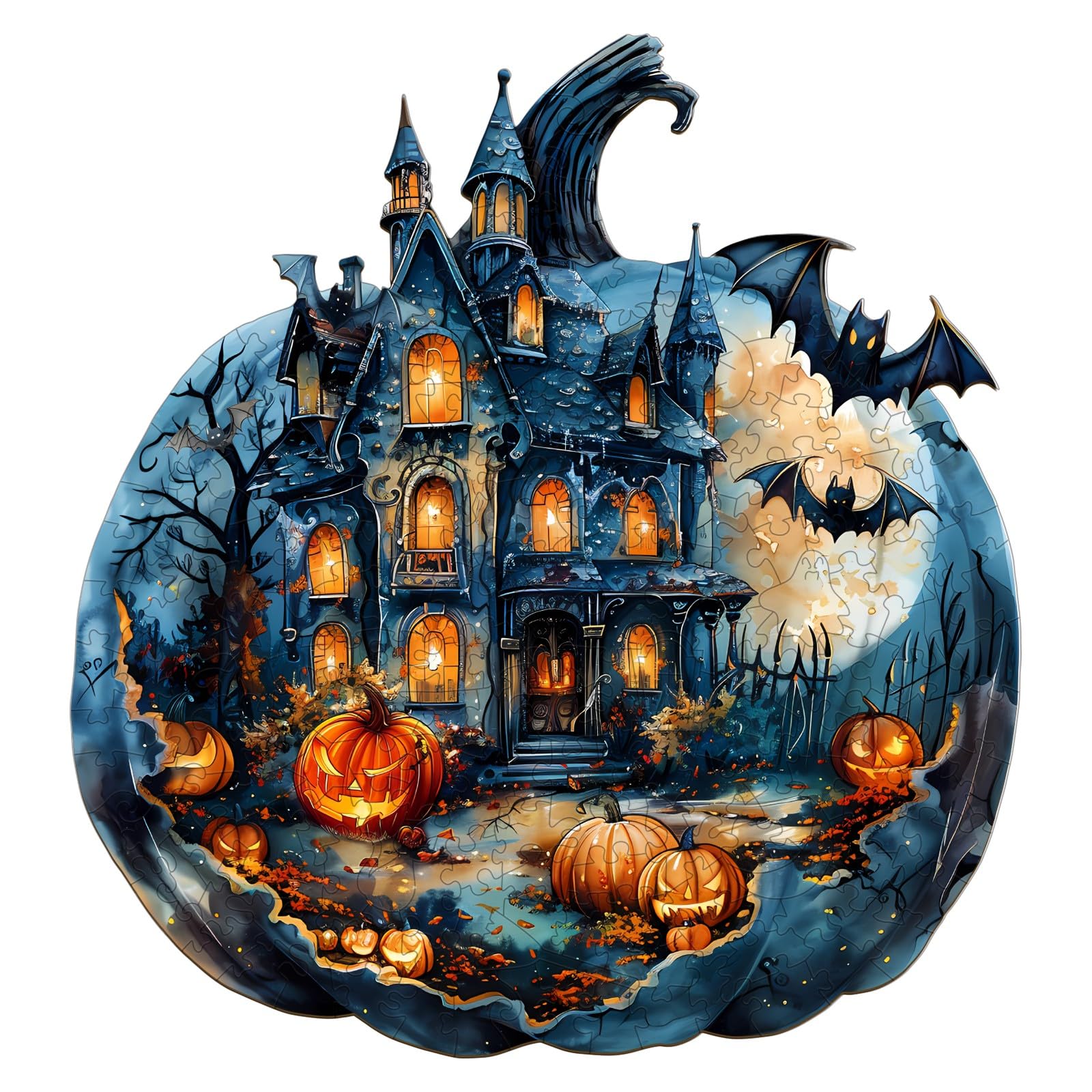 Jigfoxy Wooden Puzzle for Adults – 270-Piece Halloween Pumpkin Animal-Shaped Jigsaw, Laser-Cut Wood, 13.4 x 12.4 Inches