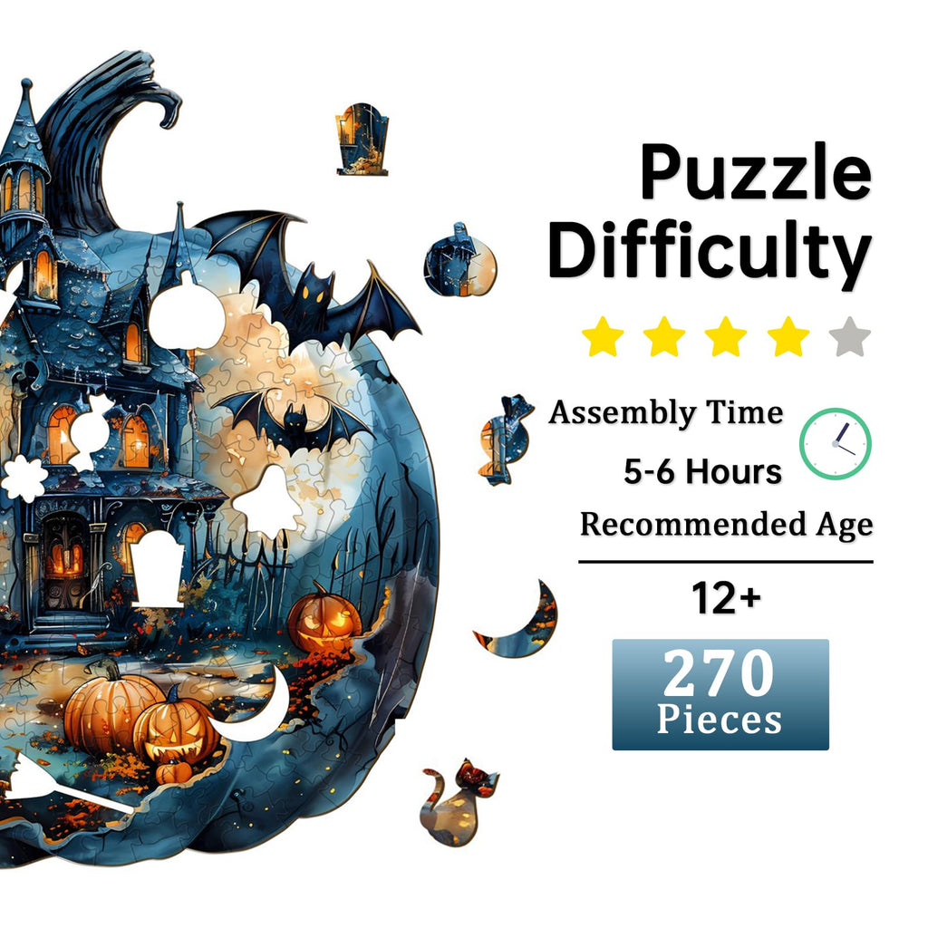 Jigfoxy Wooden Puzzle for Adults – 270-Piece Halloween Pumpkin Animal-Shaped Jigsaw, Laser-Cut Wood, 13.4 x 12.4 Inches