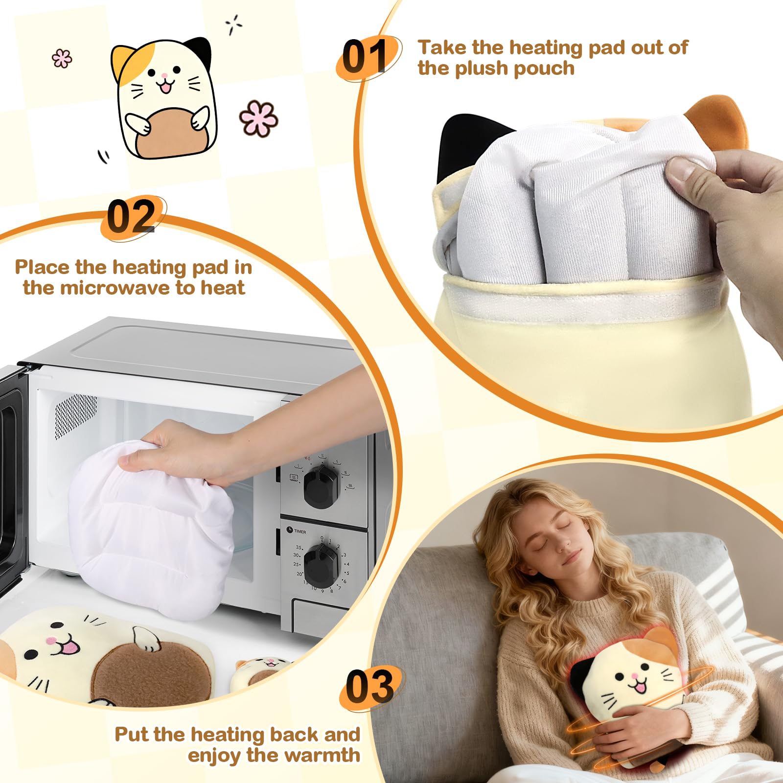 JILPAK Microwavable Cat Plush Heating Pad - Lavender Scented Warm Compress for Cramps & Muscle Relief