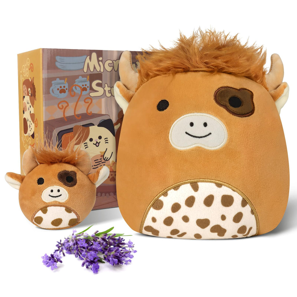 JILPAK Microwavable Highland Cow Heating Pad – Lavender Scented, Weighted Plush for Cramps & Stress Relief, Includes Mini Cow