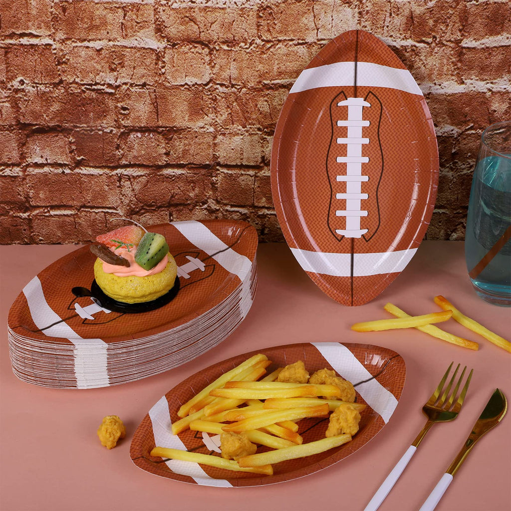JimysCo Football Shaped Paper Plates (50-Pack) - 9.4 x 5.9 Inch Disposable Party Supplies