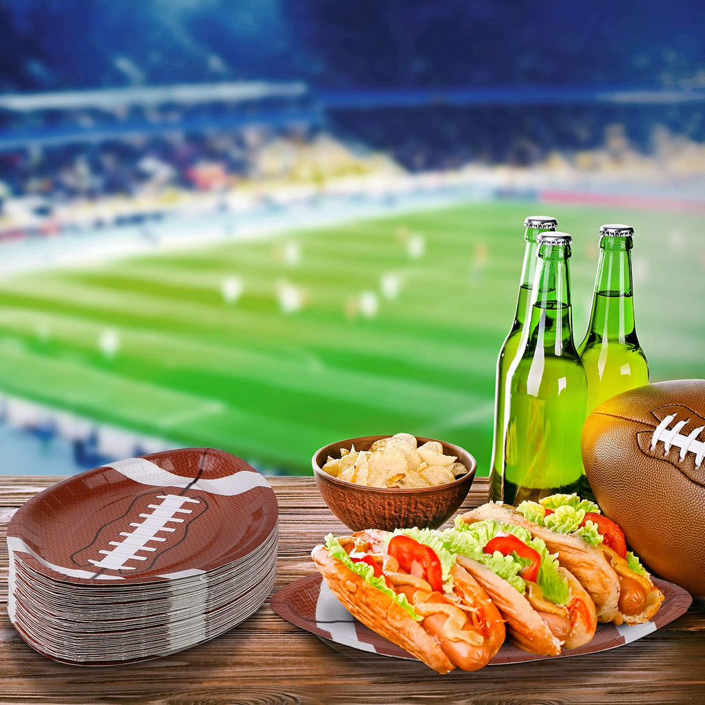 JimysCo Football Shaped Paper Plates (50-Pack) - 9.4 x 5.9 Inch Disposable Party Supplies