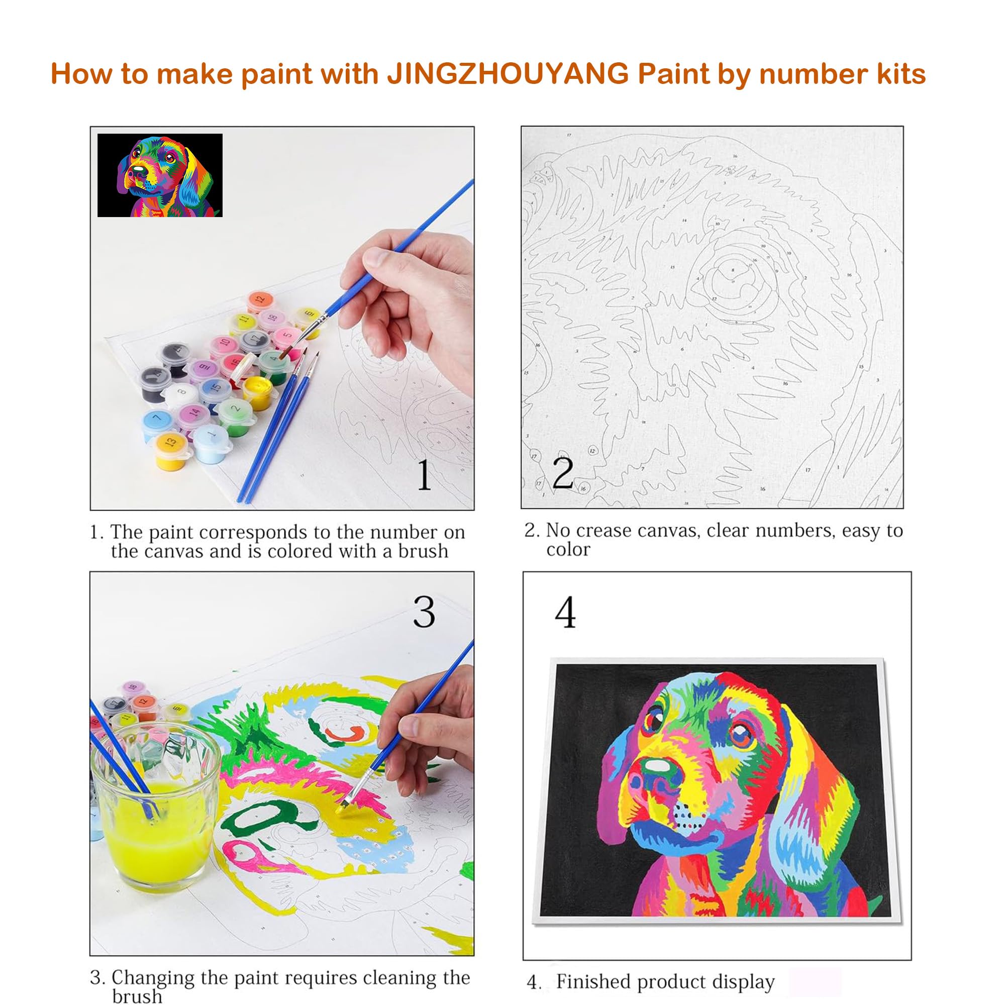 JingZhouYang Paint by Numbers Kit for Kids & Adults – Cute Dog Design 16"x20" Canvas