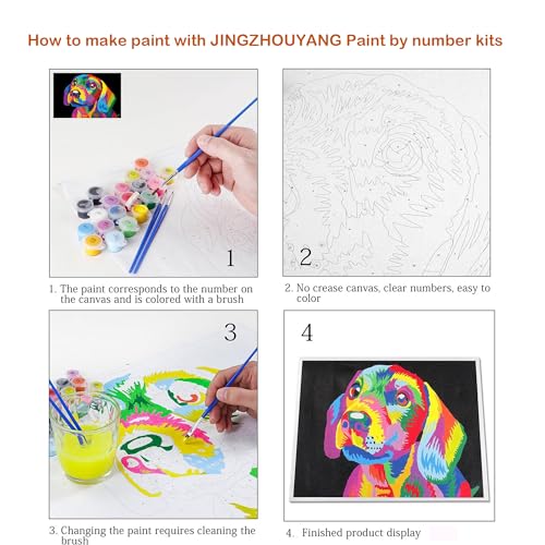 JingZhouYang Paint by Numbers Kit for Kids & Adults – Cute Dog Design 16"x20" Canvas
