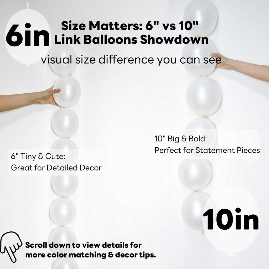 JINUPHION 100-Pack 6-Inch White Metallic Link Balloons for Balloon Chains, Walls, and Party Decorations