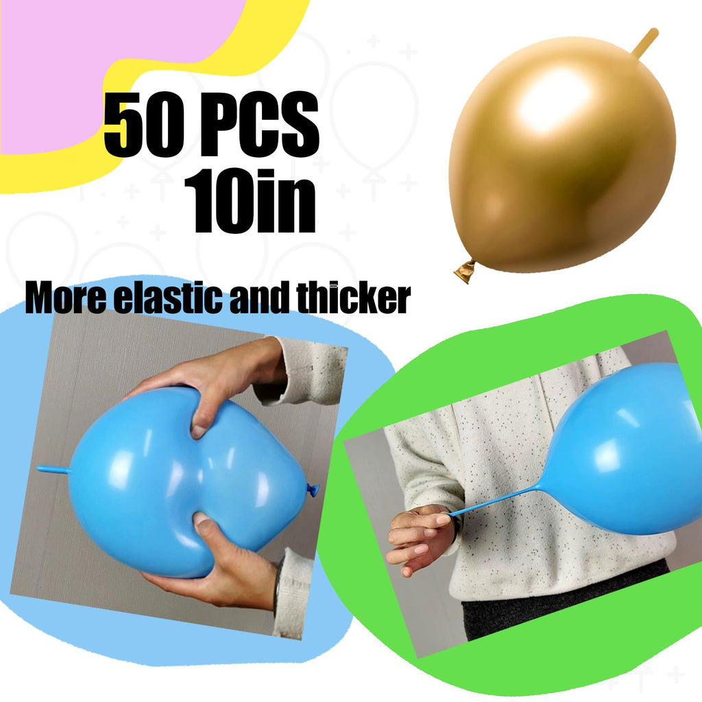 JINUPHION 50 Gold Metallic Chrome Link Balloons 10 Inch – Easy Linking for Party Decor