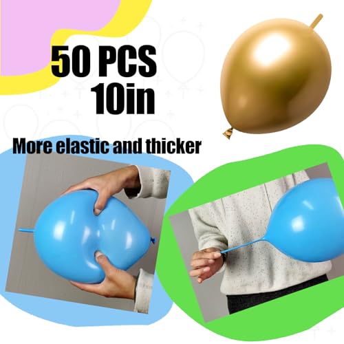 JINUPHION 50 Gold Metallic Chrome Link Balloons 10 Inch – Easy Linking for Party Decor