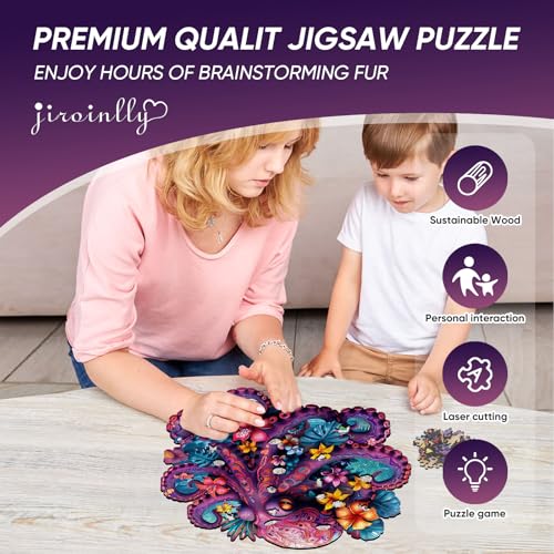 Jiroinlly 200-Piece Wooden Puzzle - Unique Shaped Flower Octopus Jigsaw for Adults & Kids, Stress Relief Home Decor