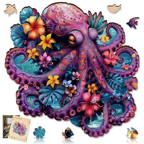 Jiroinlly 200-Piece Wooden Puzzle - Unique Shaped Flower Octopus Jigsaw for Adults & Kids, Stress Relief Home Decor