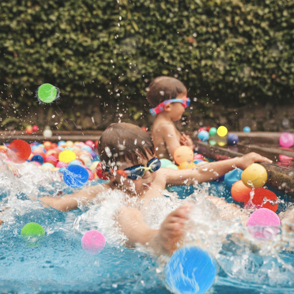 Jishi 24-Pack Reusable Water Balls - 6cm Soft Sponge Balls for Outdoor Water Fights, Pool, Beach - Red, Green, Blue with Mesh Storage Bag