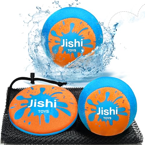 Jishi Water Skipping Balls Set – 4-Piece Pool Toys for Kids & Adults, Bouncing Balls That Skip Over 150 Feet, TPR-GEL, Includes Mesh Bag