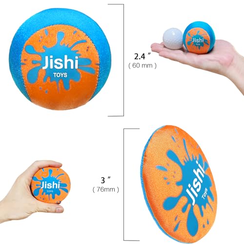 Jishi Water Skipping Balls Set – 4-Piece Pool Toys for Kids & Adults, Bouncing Balls That Skip Over 150 Feet, TPR-GEL, Includes Mesh Bag