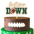 Jissoo First Year Down Wooden Cake Topper - Football 1st Birthday Party Decoration Prop