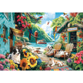 JJYHULK 2000 Piece Puzzle for Adults – Summer Seaside with Flowers, Dogs & Parrots – 39" x 28" Jigsaw
